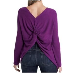 1. State Womens Sweater XXS Purple Stretch Knot Back Waffle Knit Pullover NWT